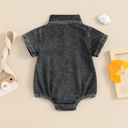 Baby Girl Denim Outfit Button Romper Jean Jumpsuit Shorts Overalls Toddler - Image 3