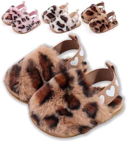 Baby Shoes Pink Leopard Baby Girl Slippers Non-Slip Soft Sole Toddler First by Unknown