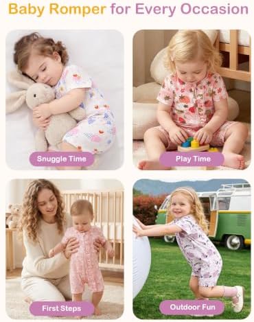 JunNeng Baby Girl Sleeper Viscose from Bamboo, Short Sleeve Romper | 2 Way YKK - Image 6
