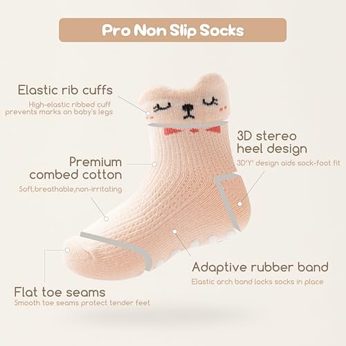 Aroveea Toddler Socks Non Slip Grip Ankle Baby 12 Pack - Image 5