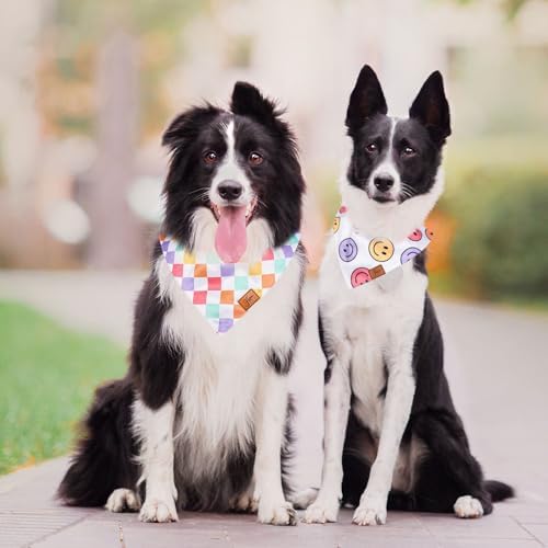 JarThenaAMCS 2Pcs Retro Smile Face Dog Bandana Groovy Pastel Happy Face - Image 5
