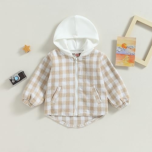 Douhoow Toddler Baby Plaid Jacket Baby Boy GIrl Flannel Hoodies Zip Up Hooded - Image 3