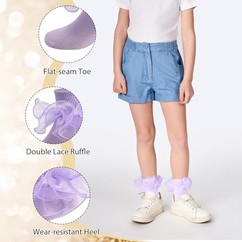 Girls Ruffle Socks Double Lace Turn Cuff Frilly Church Dress Socks - Image 4
