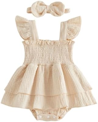 Newborn Baby Girls Summer Clothes Ruffle Sleeveless Pleated Smocked Bubble by Ursobutegl