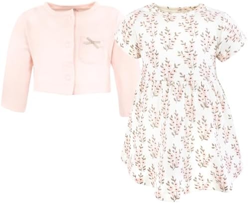 Hudson Baby Infant and Toddler Girls Cotton Dress and Cardigan Set - Image 3