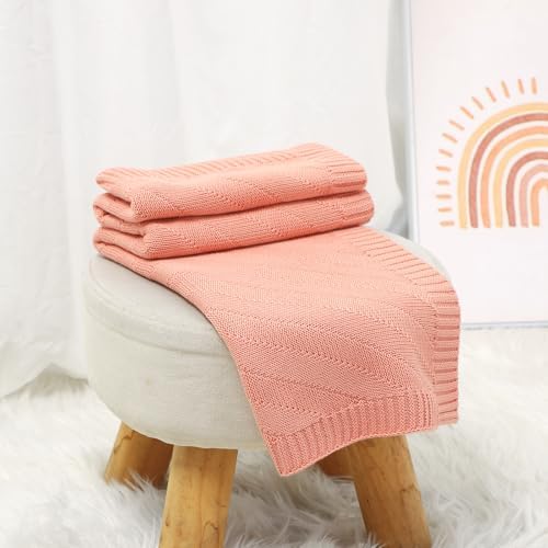 Avibae Knitted Baby Throw Blanket, Solid Color Swaddling Receiving Blanket - Image 5