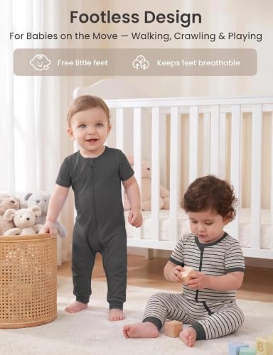 Jimonda Baby Romper Short Sleeve Cotton Pajamas 2-Way Zipper - Image 5