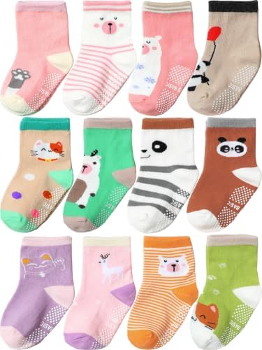 Aroveea Toddler Socks Non Slip Grip Ankle Baby 12 Pack by Aroveea