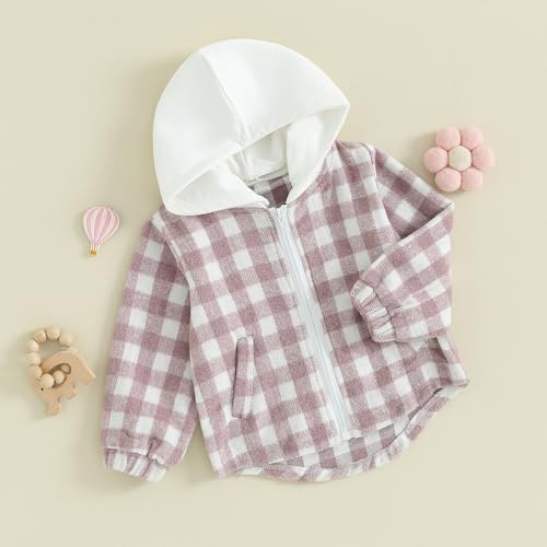 Douhoow Toddler Baby Plaid Jacket Baby Boy GIrl Flannel Hoodies Zip Up Hooded - Image 3