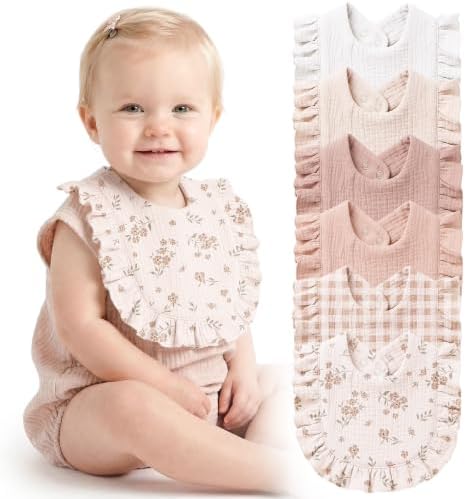 Konssy 6-Pack Muslin Baby Girl Bibs, Absorbent Drool Bibs by Konssy