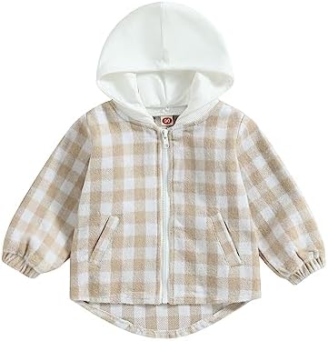 Douhoow Toddler Baby Plaid Jacket Baby Boy GIrl Flannel Hoodies Zip Up Hooded by DouhoowBabyKidsClothes