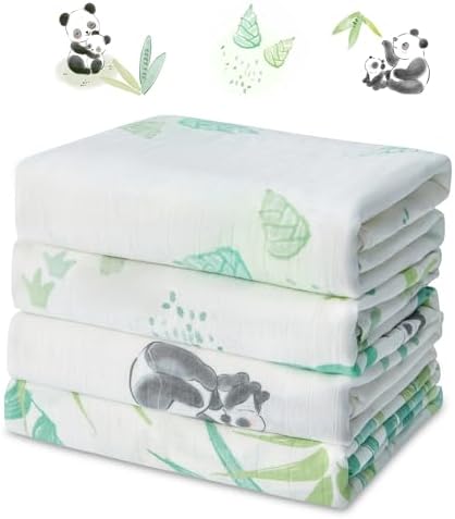 Baby Swaddle Blankets, Bamboo Muslin Receiving Blanket | 4-Pack, Lightweight & by IBESTOPIA