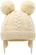 Duoyeree Toddler Winter Hat, Earflap Double Pom Pom Knit Beanie 0-36M by Duoyeree