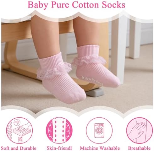 Baby Girl Ruffle Socks with Grips Lace Frilly Ankle Dress Socks - Image 2