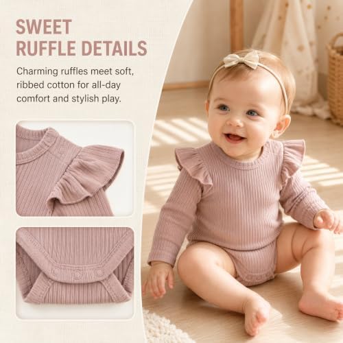 Baby Girl Knit Ruffle Outfit Clothes Ribbed 100% Organic Cotton Solid Color - Image 4