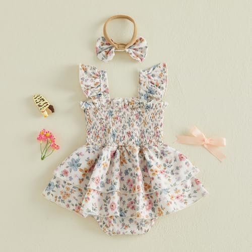Newborn Baby Girls Summer Clothes Ruffle Sleeveless Pleated Smocked Bubble - Image 6