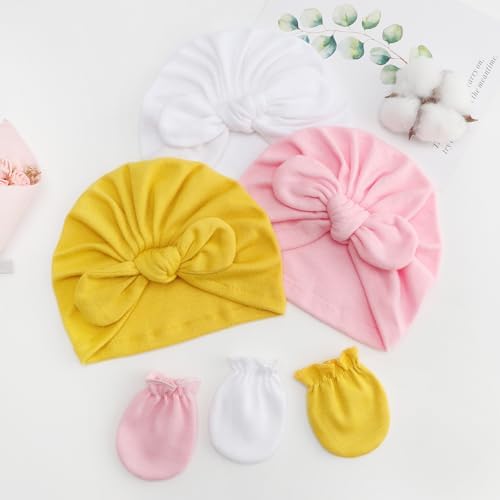 BQUBO Baby Turban Hats and Mittens Set Newborn Infant Hospital Hats Caps - Image 7