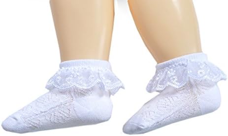 EPEIUS Baby Girl Ruffle Socks, Eyelet Frilly Lace Socks - Image 4