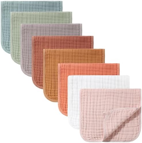 8 Packs Muslin Burp Cloths Large 20" x 10", 6 Layers Unisex Baby Absorbent 100% by Remagr