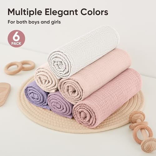 Bearmoss 6 Pack Large Muslin Burp Cloths, 100% Cotton Soft Baby Burping Cloths - Image 5