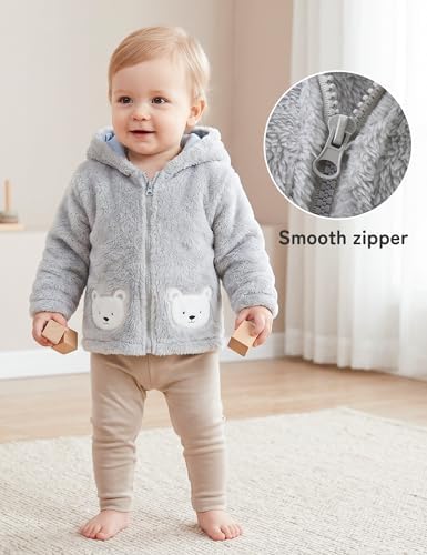 Unisex Baby Fleece Jacket Winter Sherpa Lined Hoodie - Image 4