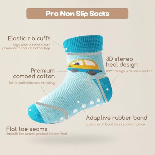 Aroveea Toddler Socks Non Slip Grip Ankle Baby 12 Pack - Image 5