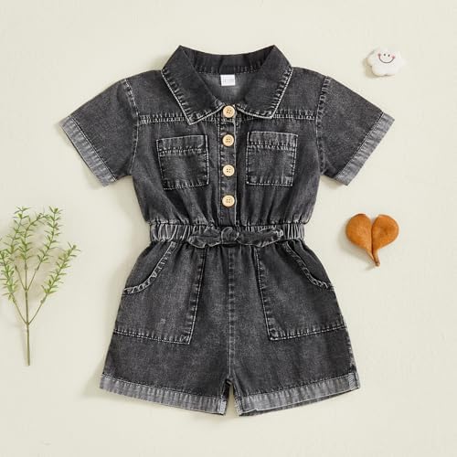 Baby Girl Denim Outfit Button Romper Jean Jumpsuit Shorts Overalls Toddler - Image 5