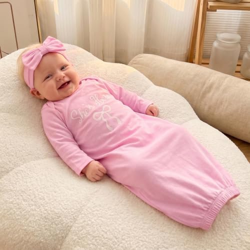 fhutpw Newborn Baby Girls Cotton Sleeper Gown She Is Here Nightgown Pajamas | - Image 2