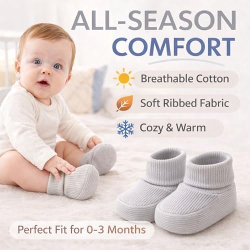 CEOBABY Baby Booties 0–3 Months, Newborn Shoes, Soft Cotton Infant Bootie Socks - Image 2