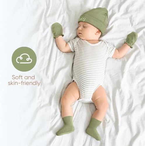 BQUBO Newborn Baby Hat Mittens Socks Set Infant Cotton Beanie Gloves Thick Warm - Image 2