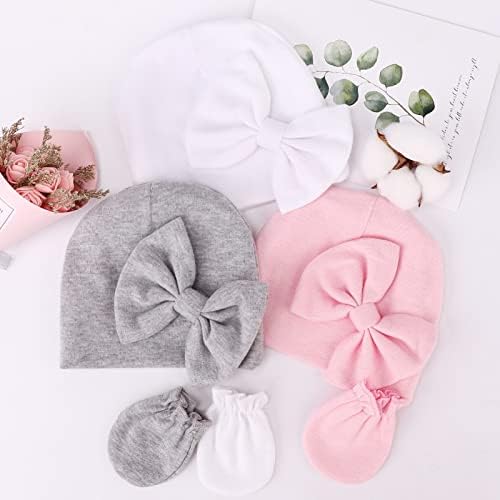 Newborn Baby Hats and Mittens Set Infant Bow Beanie Cap Toddler Gloves Newborn - Image 5