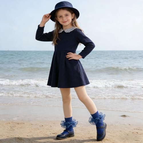 Girls Ruffle Socks Double Lace Turn Cuff Frilly Church Dress Socks - Image 2