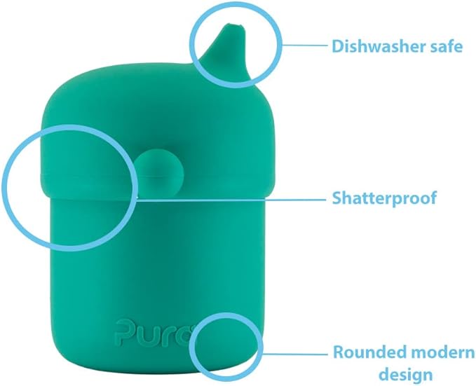 Pura my-my Silicone Sippy Cup - Training Cup, Reusable, Platinum Food Grade Medical Grade, Spill Proof Cups for Kids, Toddlers, Babies & Infants - 2-Pack Mint + Straw, Moss Combo