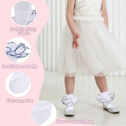 Girls Ruffle Socks Double Lace Turn Cuff Frilly Church Dress Socks - Image 4