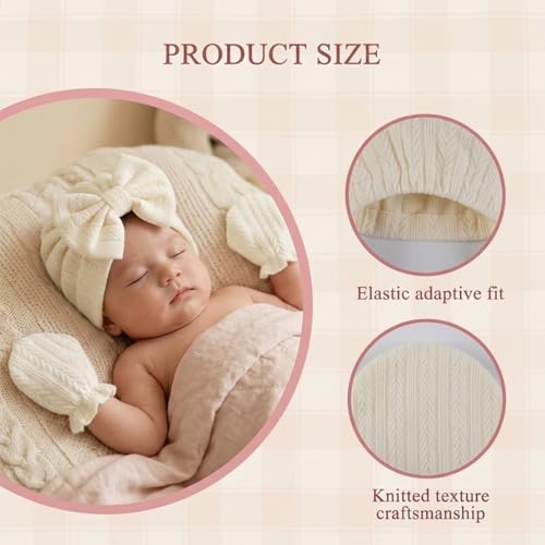 Newborn Baby Girl Hat Mittens Preemie Soft Hospital Bow Hats Beanie No Scratch - Image 2