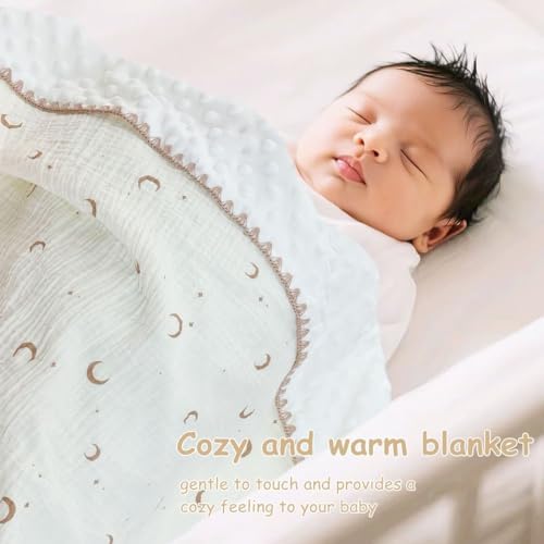 Baby Blanket Cotton Muslin Swaddle Thick Crib Bedding Dotted Backing Double - Image 2