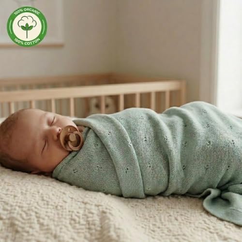 Receiving Blankets, 100% Organic Cotton Knit, Newborn Baby Swaddle | - Image 2