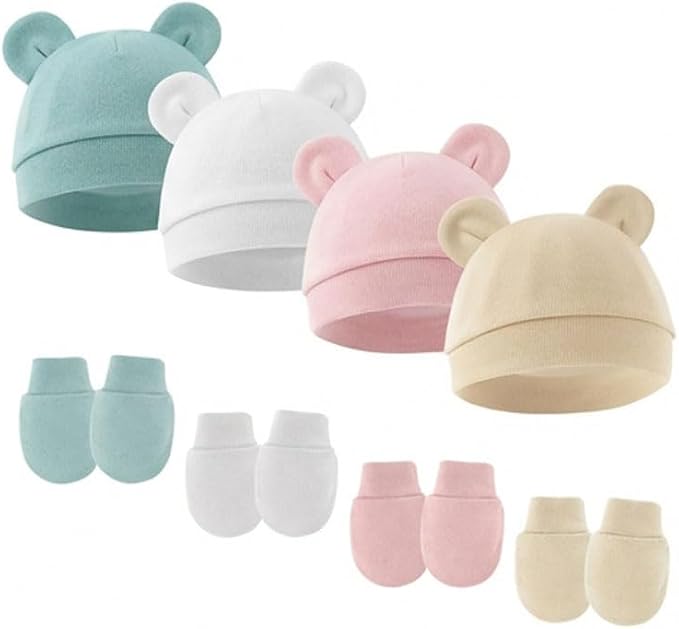 Newborn Baby Hats and Mittens Set by Unknown