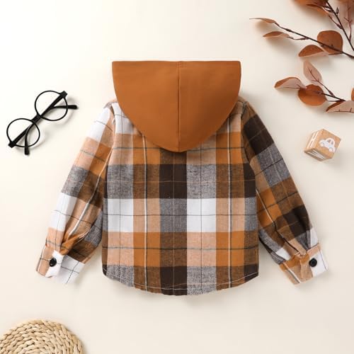 YOUNGER STAR Toddler Kids Boys Girls Flannel Hooded Plaid Shirt Button Baby Red - Image 3