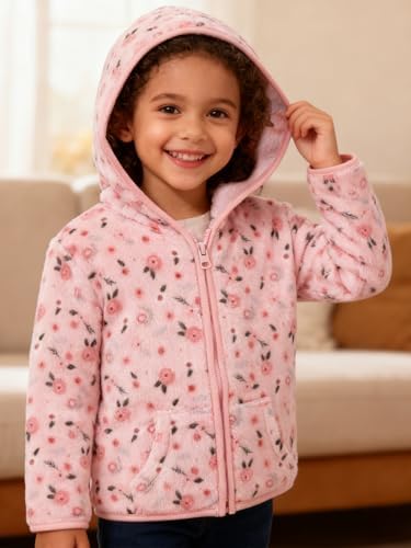 Toddler Baby Girl Fleece Jackets Fall Clothes Hooded Zip Fuzzy Coats - Image 3