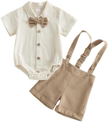 PUHHAPIEY Baby Boy Gentleman Wedding Outfit Dress Romper Suspender Pants | 0 3 by PUHHAPIEY