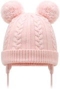 Duoyeree Toddler Winter Hat, Earflap Double Pom Pom Knit Beanie 0-36M by Duoyeree