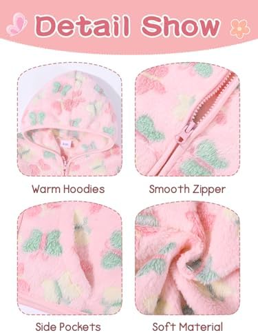 Toddler Baby Girl Fleece Jackets Fall Clothes Hooded Zip Fuzzy Coats - Image 6