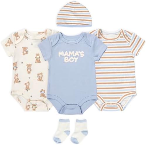 Baby Essentials Baby Boys 5 Piece Bodysuit Set - Image 2
