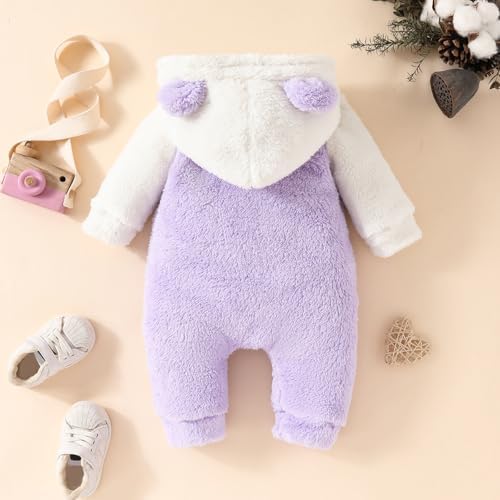 Newborn Baby Boy Girl Bear Outfits Bear Fleece Suit Zipper Hooded Romper - Image 6