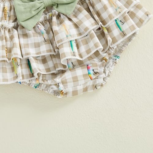 Newborn Baby Girl Fishing Outfit Fish Onesie Short Sleeve Romper Ruffle Plaid - Image 7