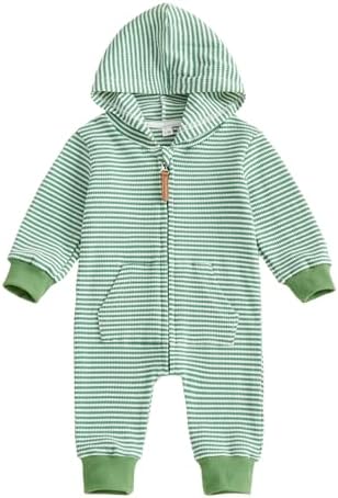 Newborn Infant Baby Boy Clothes Striped Waffle Knit Long Sleeve Zipper Hooded by Unknown