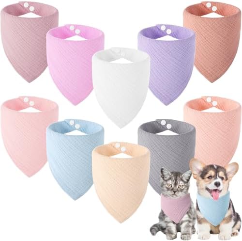 10 Pcs Muslin Cotton Triangle Dog Bandanas Reversible Pet Bibs Scarf Dog Scarves by Bunnycool