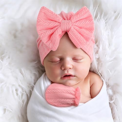 BQUBO Baby Turban Hats and Mittens Set Newborn Infant Hospital Hats Caps - Image 3
