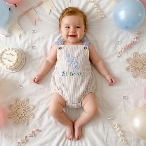 Honganda Baby Boy 1/2 Birthday Outfit Half Way to One Cake Smash Romper - Image 2